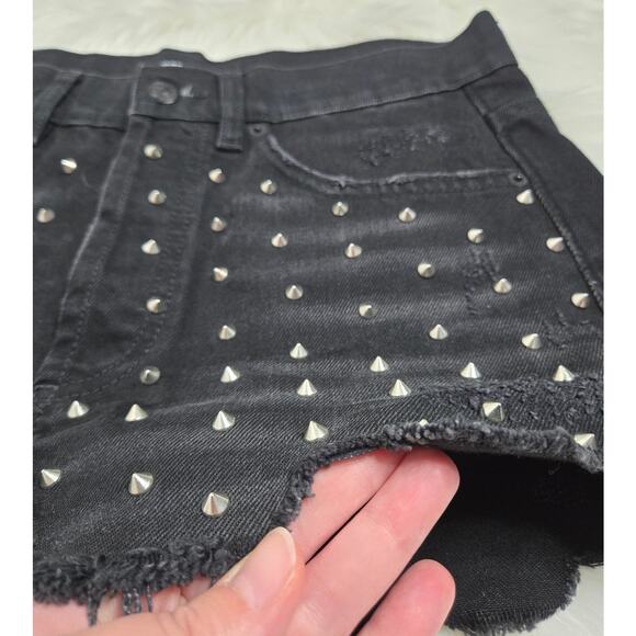 The Kooples Black Studded Fray Hem Button Fly Denim Shorts Women's 2 - Picture 5 of 10
